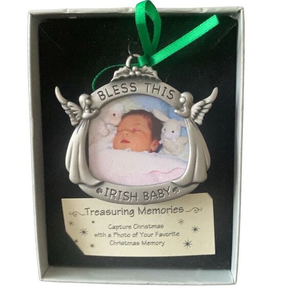 New Treasuring Memories Irish Baby Ornament With Gift Box Photo Frame Great Gift - Picture 1 of 8
